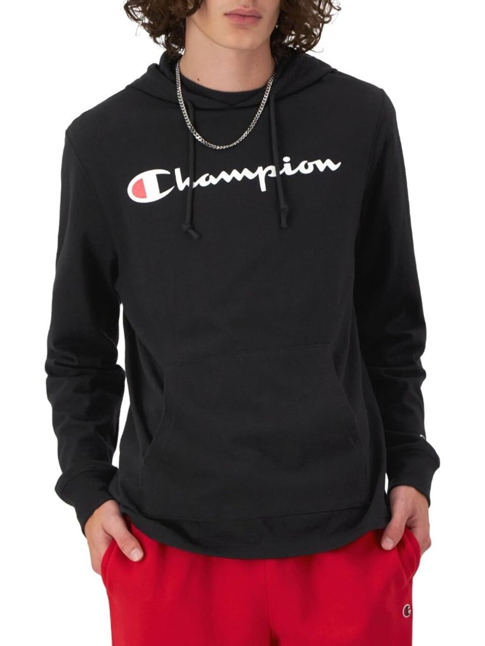 Champion Men's Black Casual Long Sleeve Pull Over Cotton T Shirt Hoodies